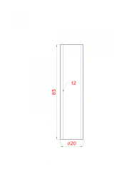 Přechod na vymezení vzdálenosti mezi sloupem (plochý) a kotevní deskou, ø 20x2,0 mm /L:85 mm, bez vnitřního šroubu, broušená nerez K320 / AISI304, bal: 1ks
