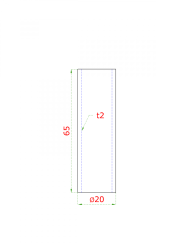 Přechod na vymezení vzdálenosti mezi sloupem (plochý) a kotevní deskou, ø 20x2,0 mm /L:65 mm, bez vnitřního šroubu, broušená nerez K320 / AISI304, bal: 1ks