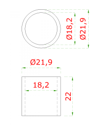 DOPREDAJ prechod na vymedzenie vzdialenosti medzi stĺpom (plochý) a kotviacou platňou, ø 22x1.9mm /L:22mm, bez vnútornej skrutky, brúsená nerez K320 /AISI304