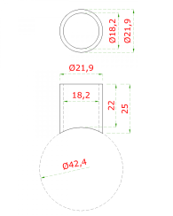 DOPREDAJ prechod na vymedzenie vzdialenosti medzi stĺpom ø 42.4mm a kotviacou platňou, ø 22x1.9mm /L:22mm, bez vnútornej skrutky brúsená nerez K320 /AISI304
