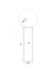 Přechod na vymezení vzdálenosti mezi sloupem ø 42,4 mm a kotevní deskou, ø 20x2,0 mm /L:75 mm, bez vnitřního šroubu, broušená nerez K320 / AISI304, bal: 1ks
