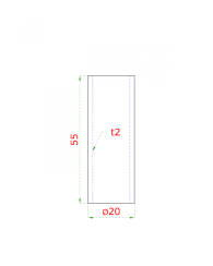 Přechod na vymezení vzdálenosti mezi sloupem (plochý) a kotevní deskou, ø20x2 mm /L:55 mm, bez vnitřního šroubu, broušená nerez K320 / AISI304, bal: 1 ks