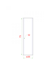 Přechod na vymezení vzdálenosti mezi sloupem (plochý) a kotevní deskou, ø 20x2.0mm /L:75mm, bez vnitřního šroubu, broušená nerez K320 /AISI304, bal: 1ks