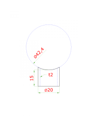 Přechod na vymezení vzdálenosti mezi sloupem ø 42,4 mm a kotevní deskou, ø 20x2,0 mm /L:15 mm, bez vnitřního šroubu, broušená nerez K320 / AISI304, bal: 1ks
